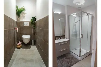 Salle de bains dans l'établissement La Ferme de Bacchus
