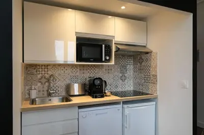 Cuisine ou kitchenette dans l'établissement Villa Forestière Studio L'Acacia